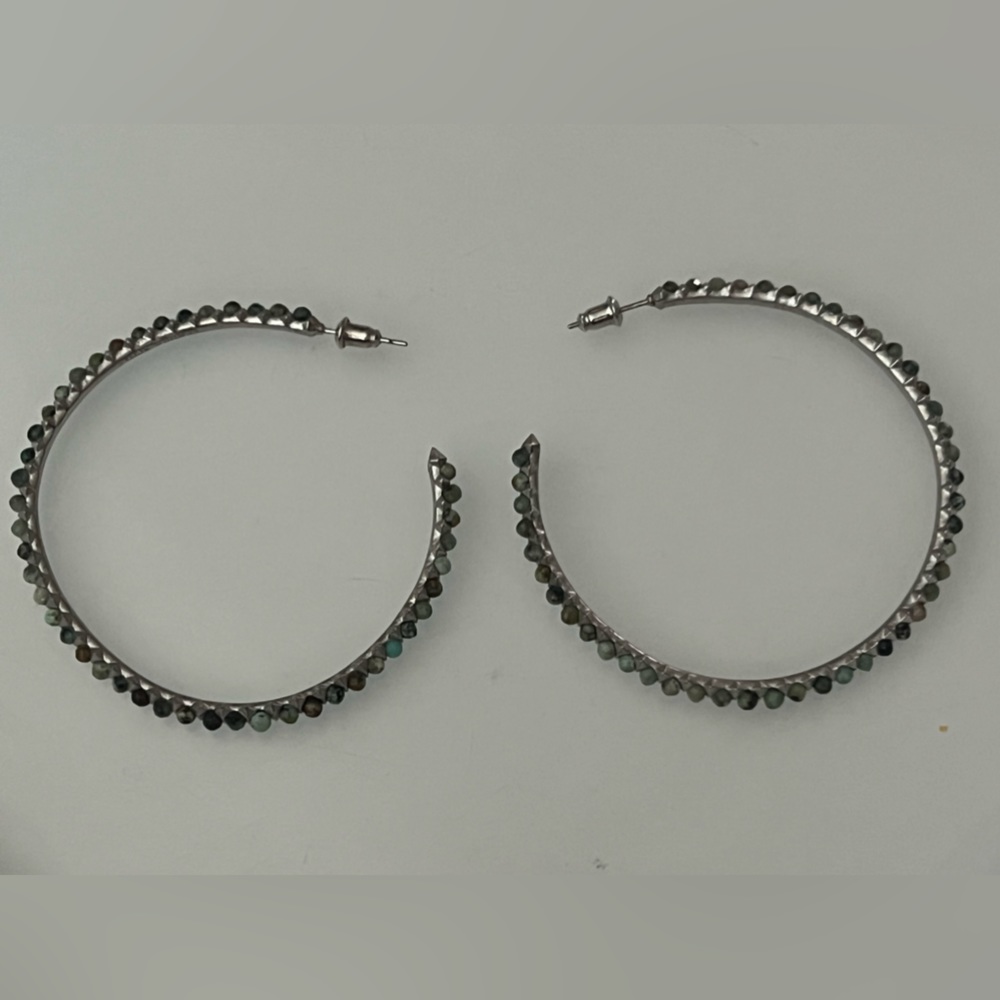 Kendra Scott large silver hoop with turquoise beads